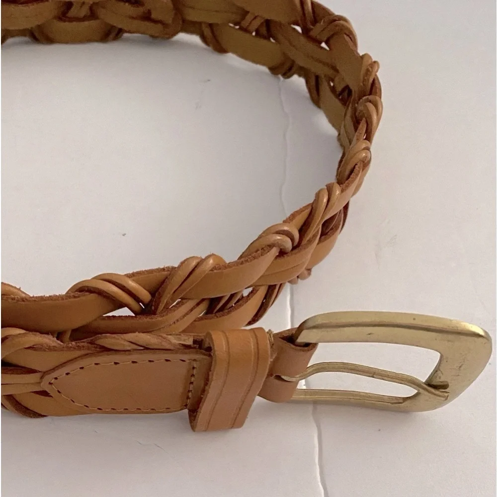 Chas W Henson Garment Co. Leather Belt, Brass buckle, Woven, Sz XL​, Vintage
